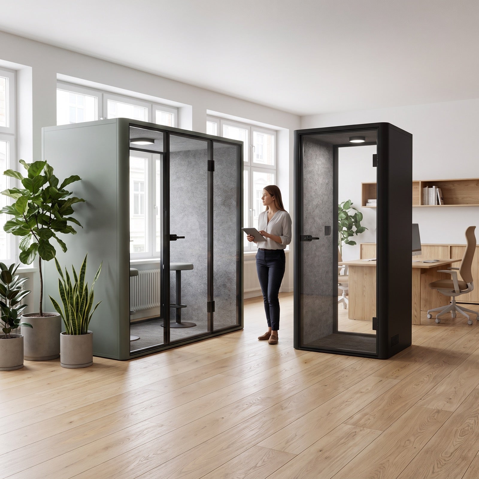 Twee pods in verschillende kleuren en maten naast elkaar